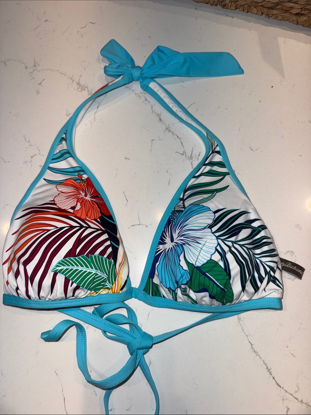 Tommy Bahama Turquoise-Trim Tropical Floral Bikini Top